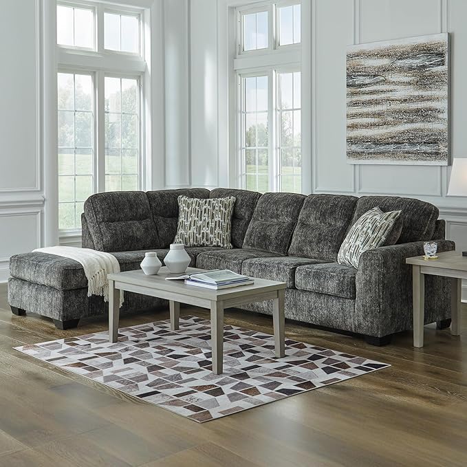 Signature Design by Ashley Lonoke Casual Left-Arm Facing 2-Piece Sectional with Chaise, Loose Seat Cushions, Throw Pillows Included, Gray