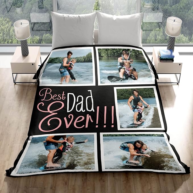 Printwoo Gifts for Dad Custom Blankets with Photos Personalized Photo Blankets with Picture for Dad, Customized Throws Blanket for Fathers Day Plush Best Daddy Ever Family Husband Men Birthday