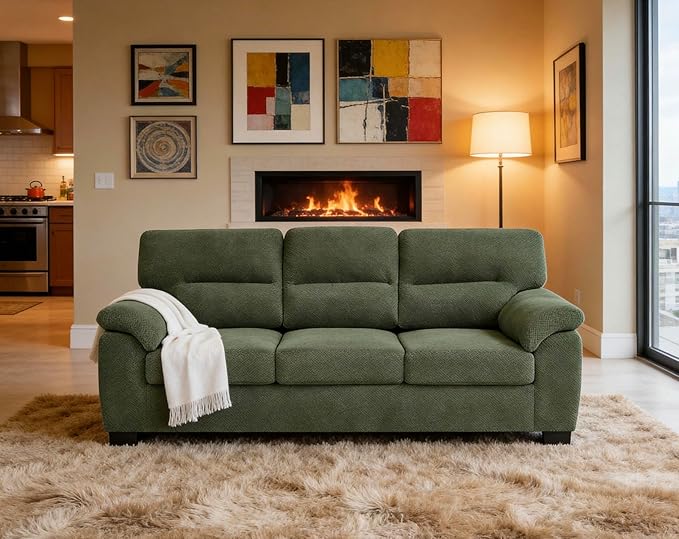 Ball & Cast 3 Seater Sofa Couch with Deep Seats,81" Modern Upholstered Sofa with Padded Armrests, Comfy Couches for Living Room,Apartment and Office,Dark Green