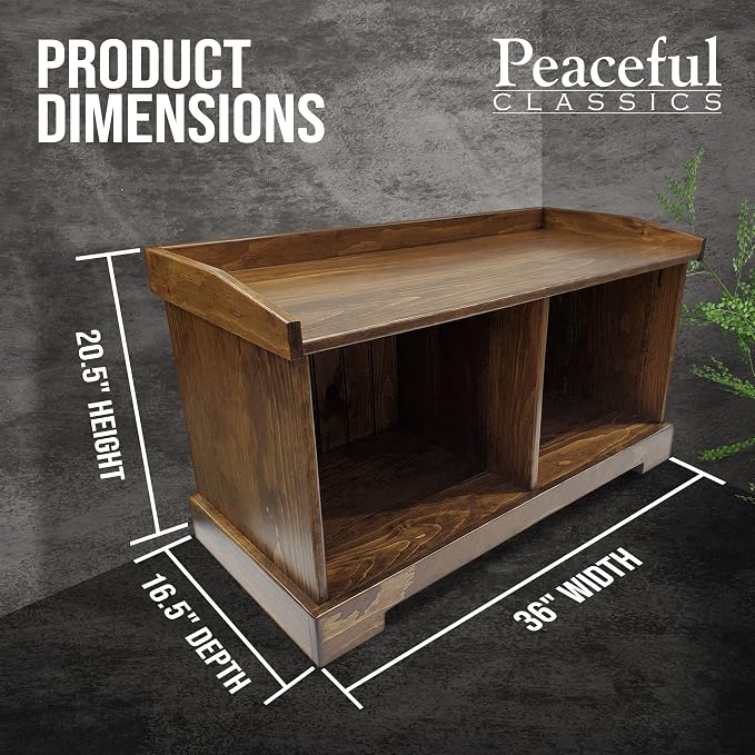 Peaceful Classics Wooden Entryway Storage Bench Amish Furniture | Wooden Shoe Cubby Storage Bench, Entryway Bench with Storage for Entry, Mudroom, or Hallway, 36"W x 16.5"D x 20.5"H (Special Walnut) - Image 2