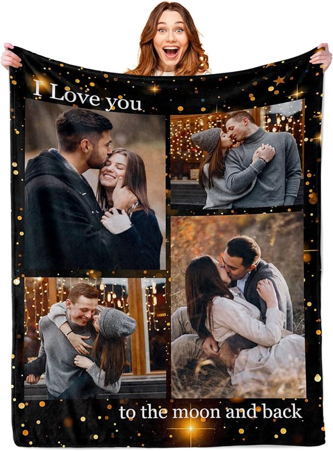 ROMANDY Ships Next Day Custom Blanket with Picture Customized Banket Personalized Throw Blankets Customizable Photo Blankets Customize Gifts for Mom Dad Girlfriend Boyfriend Wife Husband Her Him