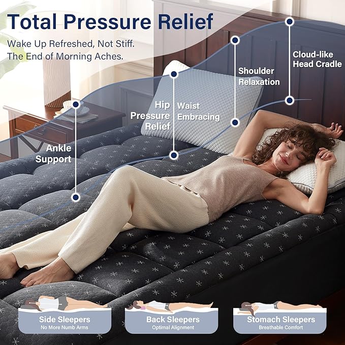 Anluoer Memory Foam Mattress Topper King for Back Pain,Down Alternative Pillow Top Mattress Topper,Thick Mattress Pad with 8-21" Deep Pocket, 78x80 Inches, Dark Grey