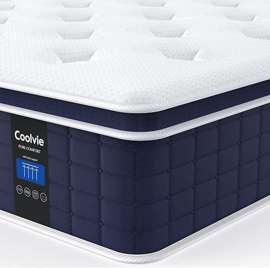 Coolvie Full Size Mattress 12 Inch, Hybrid Full Mattress in a Box, Pocket Springs with Soft Knitted Fabric Cover for a Cool Sleep & Pressure Relief, Medium Firm Feel with Motion Isolation