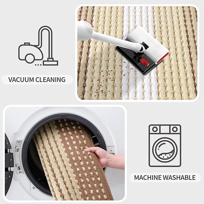 Kitinjoy Indoor Outdoor Door Mat, 71x24 Non-Slip Absorbent Dirt Trapper, Low-Profile Washable Inside Entrance Front Floor Mat, Sturdy Soft Entry Dotted Ombre Doormats for Entryway, Light Brown - Image 5