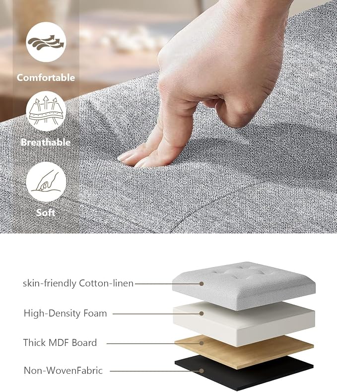 OS MOTOR Folding Storage Ottoman Bench, Multi-Functional Ottoman Foot Rest, End of Bed Bench, Storage Chest for Living Room, Bedroom, Hallway, Entryway, Holds Up to 300 lbs (Light Gray, 15 Inches) - Image 4