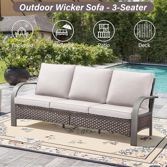 Belord Patio Conversation Sets - 7 Piece Outdoor Patio Furniture Sets with Swivel Rocker Outdoor Chairs, Wicker Couch, Rattan Ottoman for Lawn Backyard Porch Garden, Brown