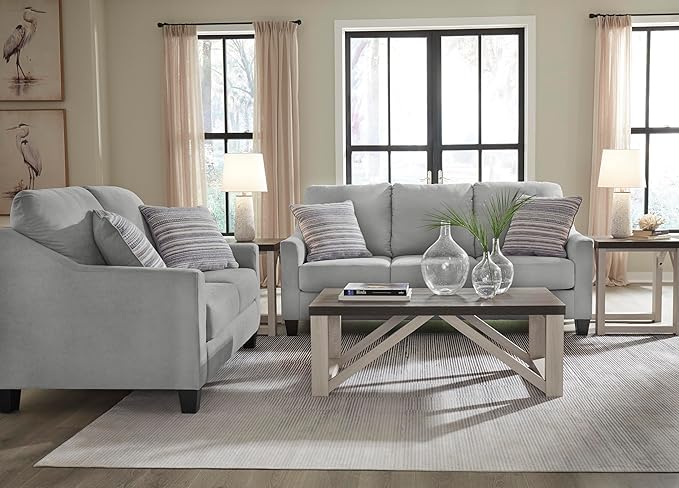 Signature Design by Ashley Adlai Casual Loveseat with 2 Toss Pillows, Light Gray