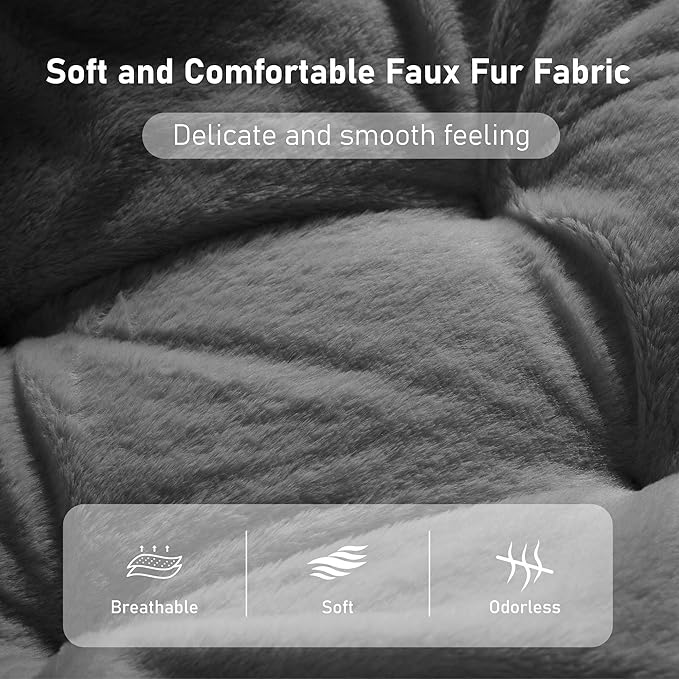 Youtanic Comfy Oversized Saucer Chair, Soft Faux Fur Reading Lounge Chair for Adults, Stable X-Large Metal Frame and Non-Slip Pad, Foldable Cozy Chairs for Bedroom, Living Room, Dorm, Dark Gray