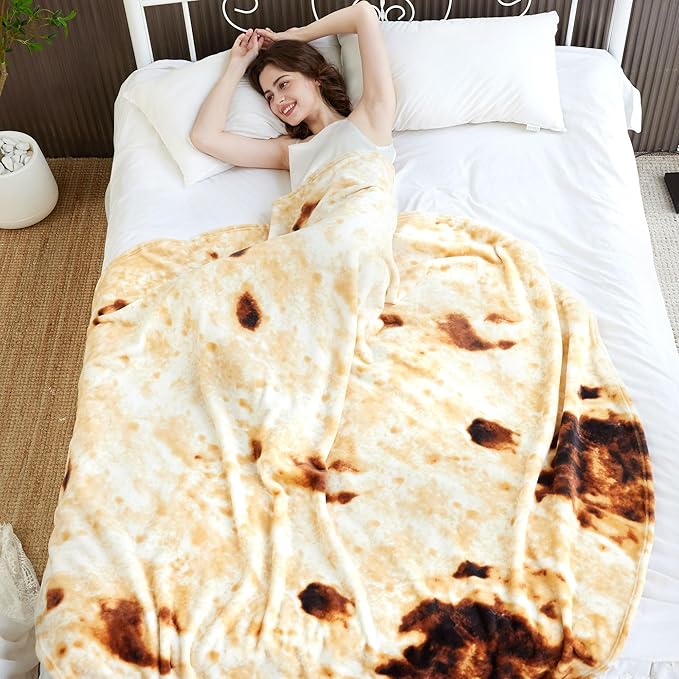 Burrito Tortilla Throw Blanket, 2.0 Double Sided Burritos Taco Tortilla Wrap Blankets for Adults Kids, Giant Funny Realistic Food Blankets, Soft Flannel Round Throw Blanket