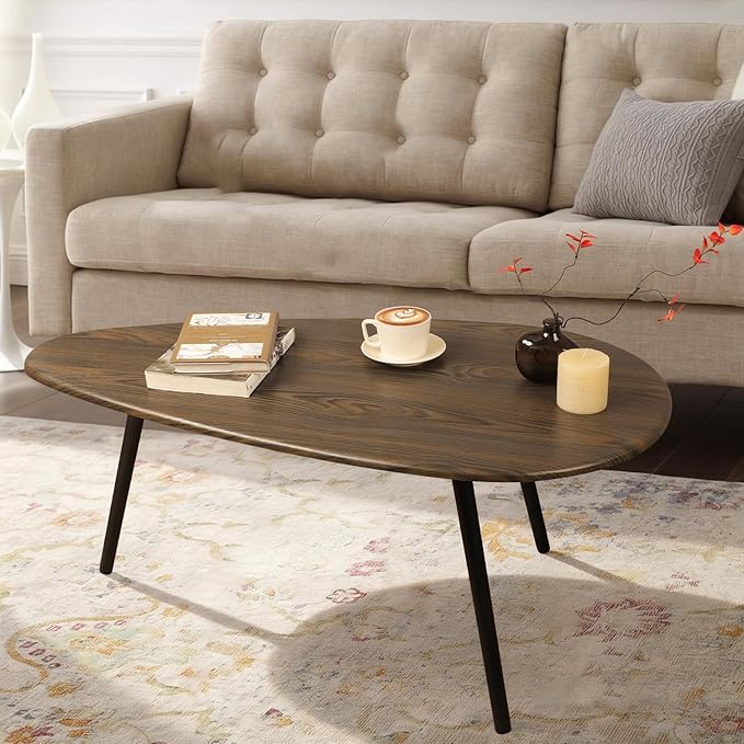 Modern Coffee Table for Living Room Small Mid Century Coffee Tables Rustic Oval Coffee Tables Retro Accent Sofa Center Tables for Living Room Easy Assembly 22" D x 43" W x 18" H