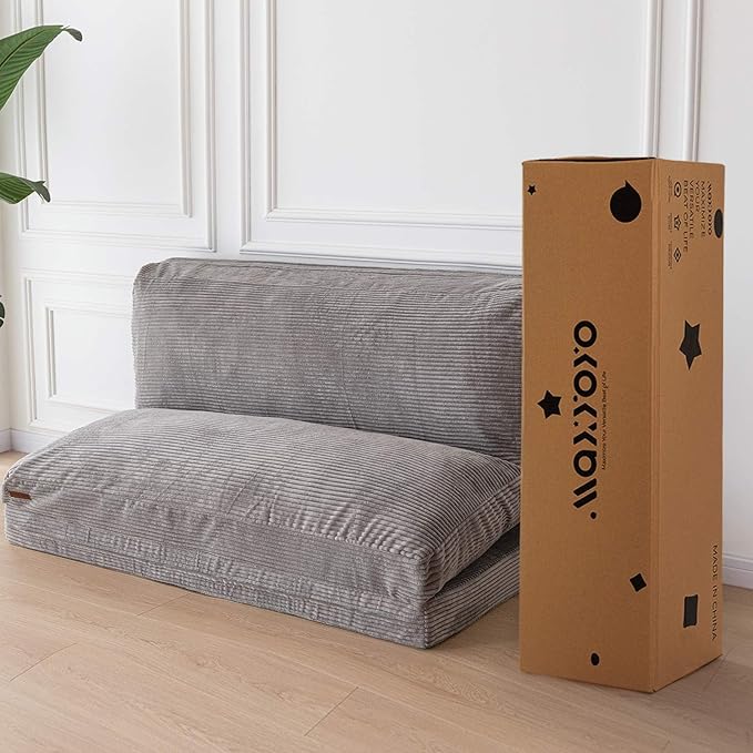 MAXYOYO Folding Sofa Bed, Extra Thick and Long Floor Sofa Convertible Sleeper Chair with Washable Cover, Floor Couch Lounge Bean Bag Bed for Living Room, Grey, 30x95 Inch