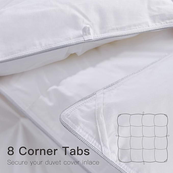 Alanzimo All Season Luxurious White Goose Down Feather Fiber Comforter Duvet Inserts Queen Size - Medium Warmth Ultra Soft 750 Fill Power White Bedding Comforter with 8 Tabs - 90x90 Pinch Pleat