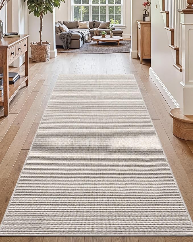 DEXI Hallway Runner Rug 3.3x8, Woven Braided Farmhouse Runner Carpet Indoor, Absorbent Thin Long Entryway Runners for Kitchen, Laundry Room, Patio Entrance, Light Beige-Gray by DEXI