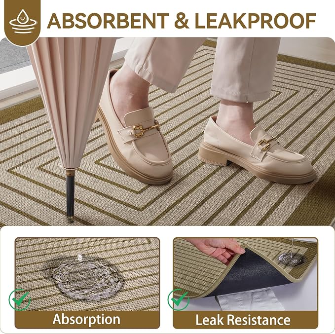 Front Door Mat 31''x47'', Absorbent Dirt Resist Washable Non Slip Low-Profile Indoor Doormat, Easy Clean Entryway Welcome Door Mats, Brown - Image 3