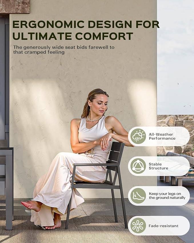 Vexwalx 5-Piece Outdoor Dining Set, Aluminum Dining Table Set for 4, Patio Table and Chairs Set with Umbrella Hole, All Weather HDPS Outdoor Table and Chairs for 4 (Charcoal) - Image 3
