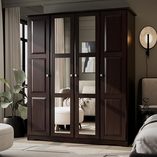 Palace Imports 100% Solid Wood Regal Wardrobe w/Mirrored Doors, Metal Knobs & Clothing Rods, Java, 60.25" w x 72" h x 22.75" d. Renewable Eco-Friendly Wood, Made in Brazil