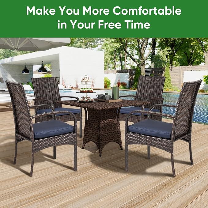 Outdoor Wicker Patio Dining Chairs with Padded Cushions Set of 4: Porch Rattan Chairs Club Chairs with High Back and Deep Seating 350lbs, Brown - Image 2