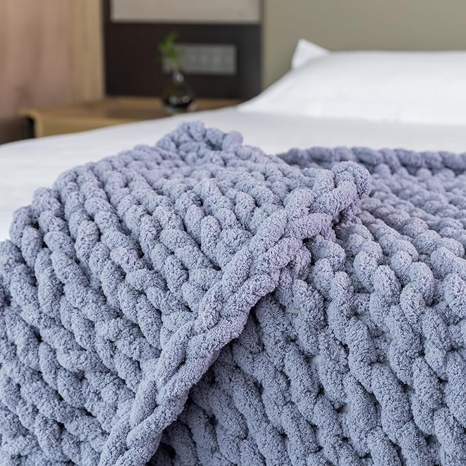 Chunky Knit Blanket - Luxury Soft Cozy 50 * 60 Throw Blanket,100% Woven Blanket Rope Knot Throw Blanket for Couch, Sofa, Home Decor, Gift - Machine Washable (Dark Grey, 40 * 50)