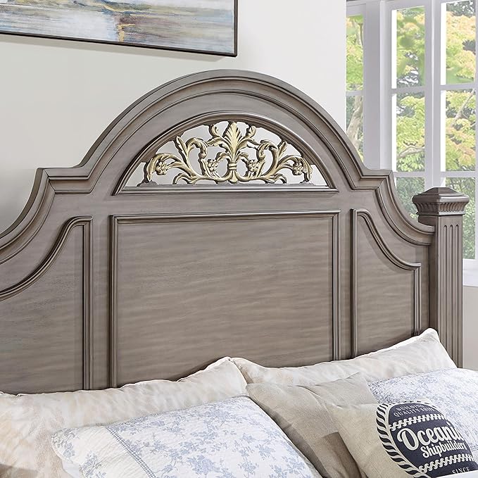Furniture of America Malierd Traditional Wood 6-Piece Set, Panel King-Size Bed, 3-Drawer Nightstands, Chest, Dresser and Mirror for Bedroom, Gray