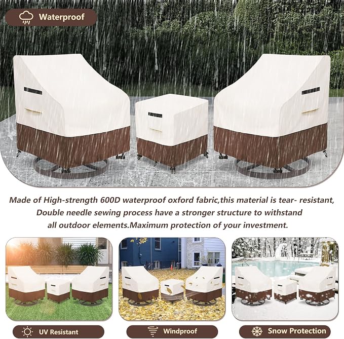 Patio Furniture Set Covers for 3 Piece Outdoor Bistro,Waterproof 100% Outdoor Furniture Cover for 2 Swivel Chairs and Coffee Table,Beige - Image 5