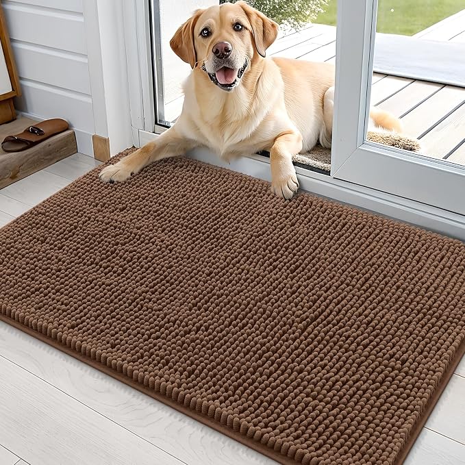 OLANLY Dog Door Mat for Muddy Paws 36x24, Absorbs Moisture and Dirt, Absorbent Non-Slip Washable Doormat, Quick Dry Chenille Mud Mat for Dogs, Entry Indoor Entryway Carpet for Inside Floor, Mocha by OLANLY