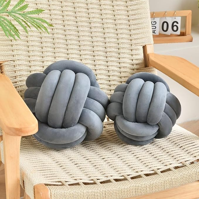 LUSJNGE Decorative Throw Knot Pillow Ball for Home Chair Sofa Couch Bed Aesthetic Round Velvet Knotted Pillow Cushion (Dark Grey, 8 inches)