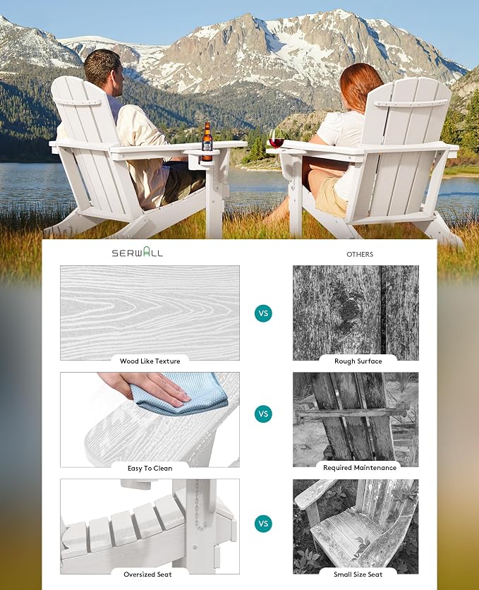 SERWALL Adirondack Chair with Cup Holders - Composite Adirondack Chairs Set of 6 HDPE Outdoor Chairs All Weather Use- White - Image 5