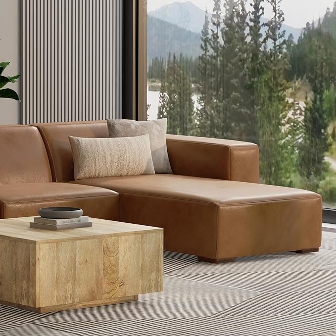 SIMPLIHOME Rex Right Chaise Sofa Module in Full-Grain Genuine Leather, Caramel Brown, 44-inches W x 69.5-inches D, Handcrafted Modern-Style Right-Arm Chaise Lounge Chair for Living Room