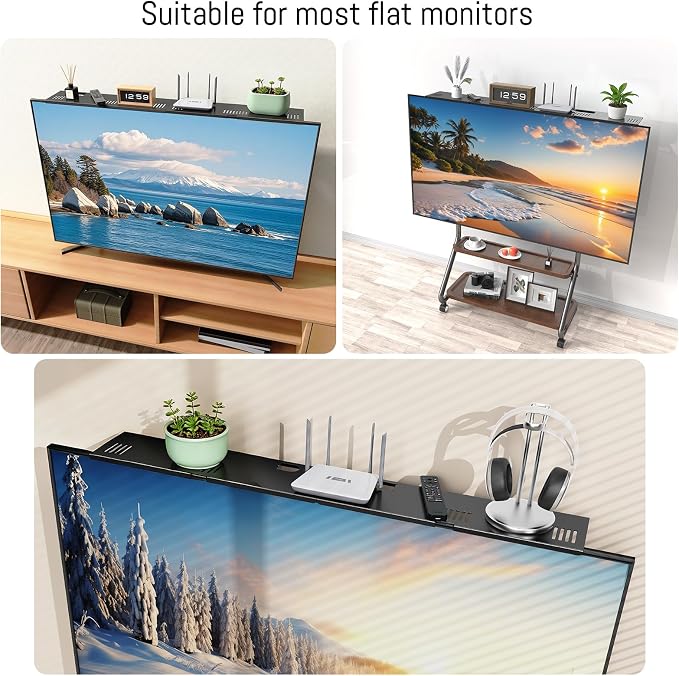 CABTE Adjustable Steel TV Top Shelf, Floating TV Stand, Universal Monitor Shelf for Soundbar, Game Console, Cable Box, Router Shelves (33.86X4.72inch) - Image 7