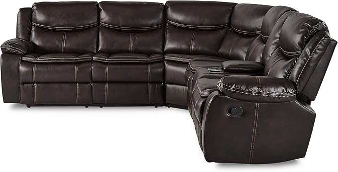 Lexicon Bay 3-Piece Manual Reclining Sectional Sofa, Dark Brown