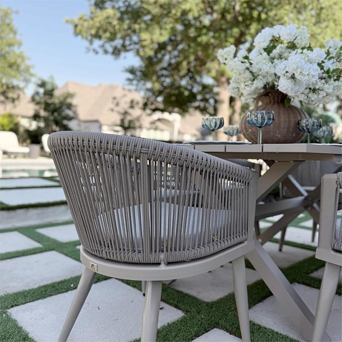 PURPLE LEAF Outdoor Dining Set for 8 All-Weather 9 Piece Patio Aluminium Dining Large Square Table and Rope Weave Chairs Included Cushions for Backyard Deck Indoor Patio Furniture Set Champagne - Image 3
