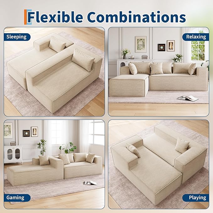 GarveeHome Modular Sectional Couches for Living Room, Cloud Sectional Couch with Deep Seat, 106.7 in Modular L-Shape Sofa with Chaise, Upholstered Couches for Bedroom, Chenille Camel