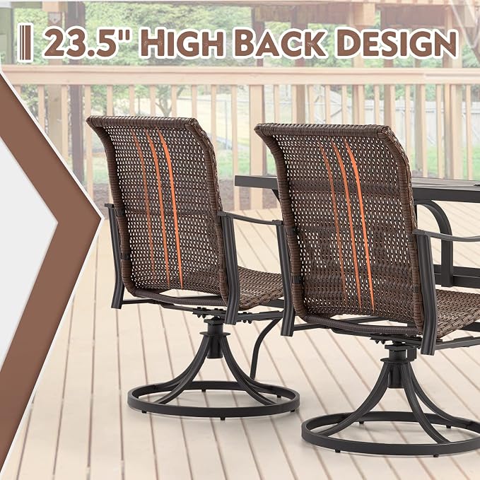 EROMMY Patio Wicker Swivel Chair Set of 4, Heavy Duty Outdoor Dining Chair with 23.5'' High Back, Extra-Large Water-Fall Seat, Rattan Porch Gentle Rocker for Outside, Backyard, Garden - Image 6
