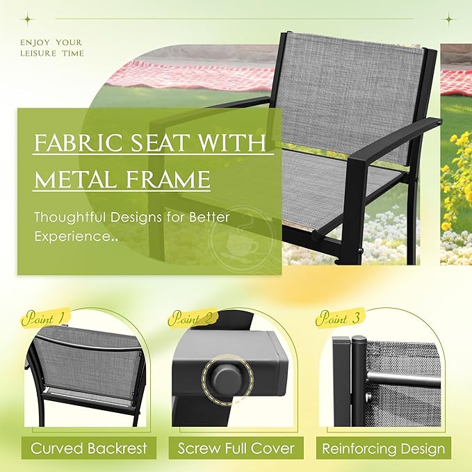 Greesum 4 Pieces Outdoor Furniture Set All Weather Patio Conversation Set with Porch Loveseat, Garden Bistro Chairs with Glass Coffee Table for Garden Backyard Poolside Textile Modern, Gray