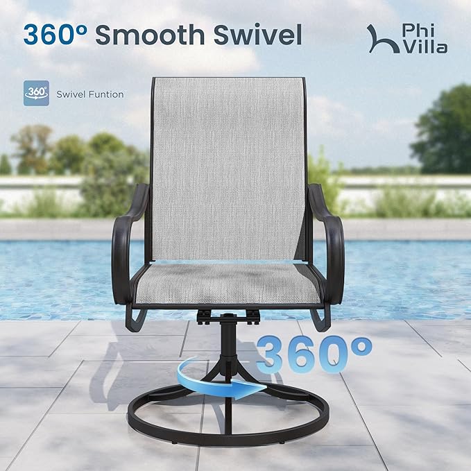 PHI VILLA Patio Dining Set for 6, Large Metal Table and 6 Outdoor Swivel Dining Chairs with Textilene Mesh Fabric, All Weather Patio Dining Furniture Set for Deck Lawn Garden (Gray) - Image 2