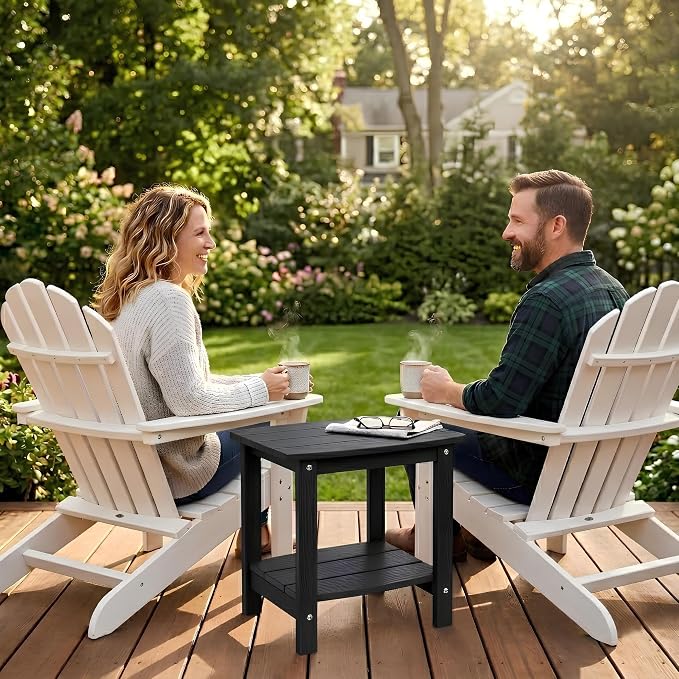Y&M Outdoor Side Table, HIPS Adirondack Small Double Layer Table, Waterproof Square Outside Table, Balcony Modern End Tables for Patio, Pool, Beach, Porch, Deck, Indoor or Outdoor Use, Black - Image 2