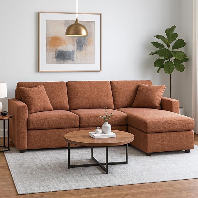 Signature Design by Ashley Modmax Urban L-Shaped Modular Stain Resistant 3-Piece Sectional with Chaise, Reversible Cushions and 2 Accent Pillows, Orange