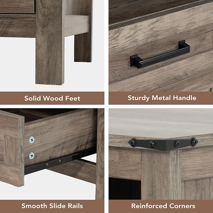 EazeHome 3-Piece Bedroom Furniture Set，Farmhouse Vertical 4-Drawer Dresser with 2 Nightstands, Retro Dresser and Nightstand Sets, Antique Gray