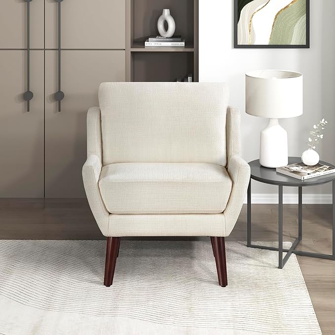 Lexicon Modern Wingback Accent Chair, Chenille Fabric Upholstered Lounge Reading Arm Chair, Solid Wood Legs for Living Room, Bedroom, Supportive Padded Pocket Coil Seat, Easy Assembly, Beige