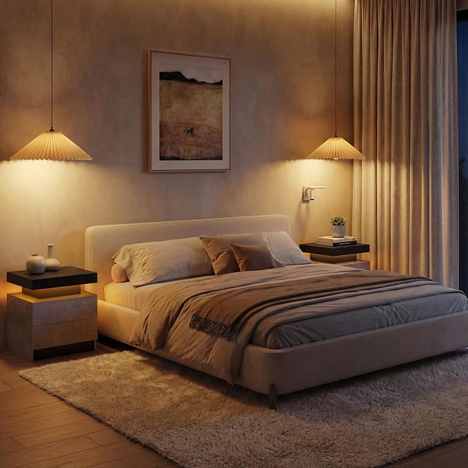 i-aplus Night Stand LED Bedroom Night Stands Modern Night Stand with 2 Drawers Bedside Tables for Bedroom Living Room - Image 7