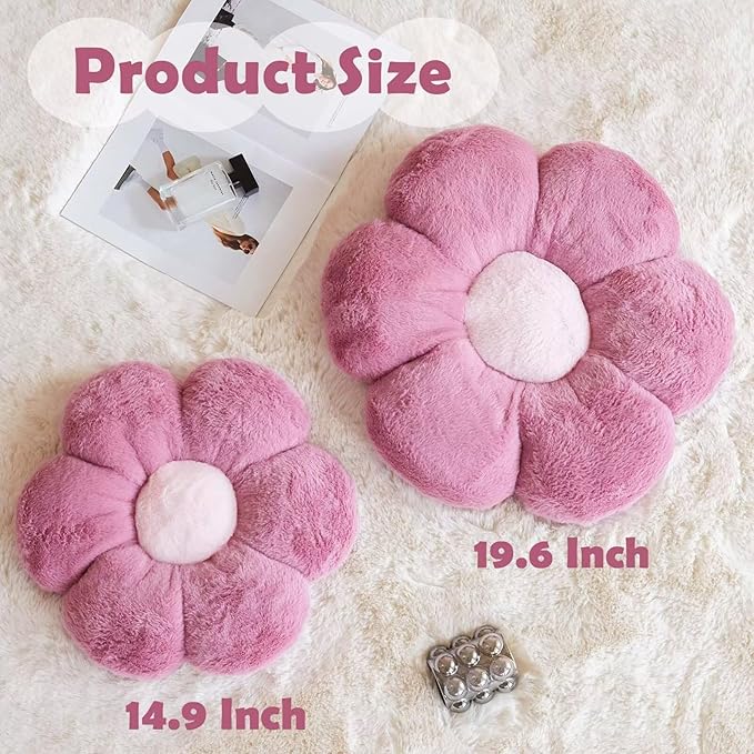 Kcvvcr Dusty Purple Flower Pillow, Cute Decorative Flower Shaped Throw Pillow with Faux Rabbit Fur, 14.9" Soft Flower Plush Throw Pillow Floor Pillows Room D??cor for Bedroom Living Room