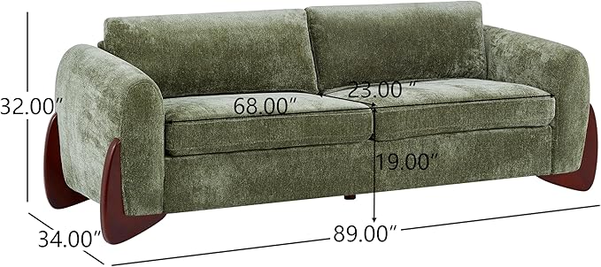 Christopher Knight Home Taki 89 Inches Sofa Couch, Cozy Chenille Upholstered 3-Seater Sofa, Wood Frame Couches, Comfy Home Sofa Living Room and Office, Lounge Seating with Armrests, Olive Green