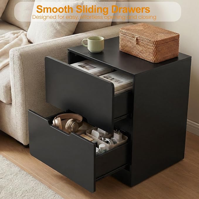 RoyalCraft Black Nightstand with Drawers, Night Stand for Bedroom, Modern Bedside Table with Handless Design, Wood End Table for Living Room, Hallway - Image 3