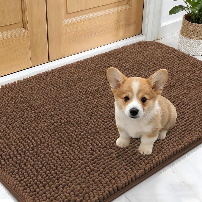OLANLY Dog Door Mat for Muddy Paws 30x17, Absorbs Moisture and Dirt, Absorbent Non-Slip Washable Doormat, Quick Dry Chenille Mud Mat for Dogs, Entry Indoor Entryway Carpet for Inside Floor, Mocha by OLANLY