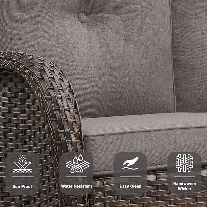 Belord Patio Rocking Chairs Furniture Set of 6, Outdoor Wicker Furniture Sets with Wicker Rocker, Small Patio Conversation Sets with Outdoor Couch Ottomans Brown/Grey