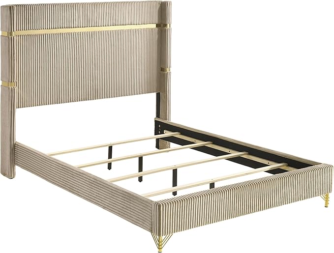 Coaster Home Furnishings - Lucia - 4-Piece Bedroom Set with Upholstered Bed and Gold Finish Trim Accent - Modern Classic - Bedroom - Beige & White - 224731Q-S4