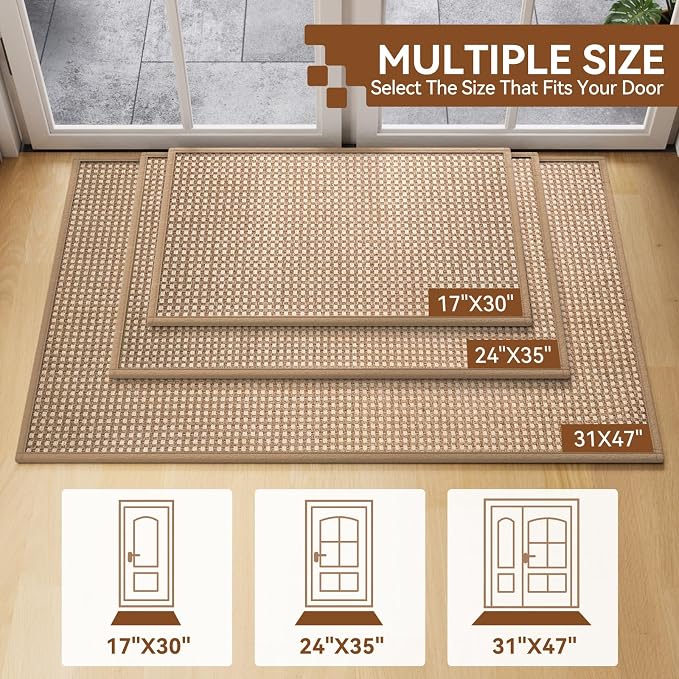 Front Door Mat 17''x30'', Absorbent Dirt Resist Washable Non Slip Low-Profile Indoor Doormat, Easy Clean Entryway Welcome Door Mats, Brown - Image 2