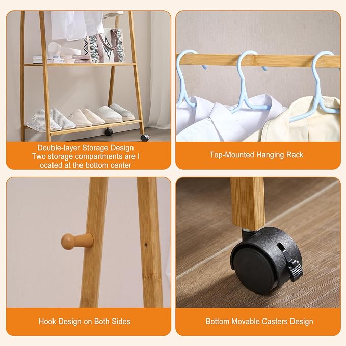 VECELO Coat Rack Freestanding, Entryway Hanger Stand, Umbrella Holder, Hall Tree With Hooks, Floor Standing Metal Tree Stand,Oak - Image 4