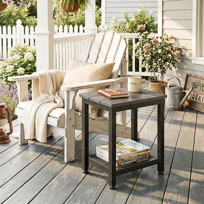 ODK Outdoor Double Side Table, Adirondack Patio End Table with Weather-Resistant Waterproof Top for Hot Tub Garden, Balcony, Poolside, Grey - Image 2