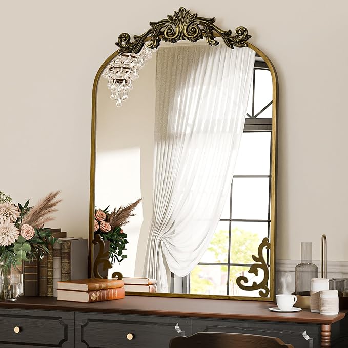 Koonmi Vintage Mirror, 30x40 Antique Decorative Mirrors with Flower Head, Bronze Ornate Mirror for Wall, Tempered Glass, Baroque Mirrors for Bathroom Living Room Fireplace Entryway - Image 7